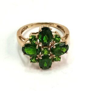 Vintage 10k Gold Green Tsavorite Garnet Large Cluster Woman's Ring